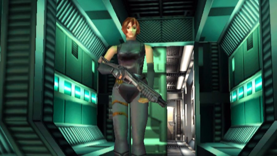 Regina from Dino Crisis walking towards the camera in a lab