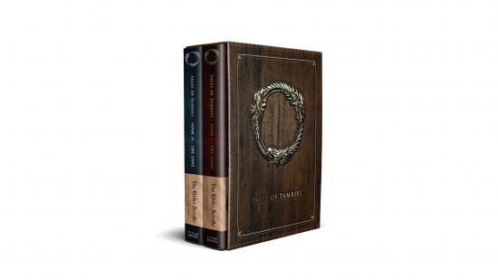 Two books in a brown slipcase, bearing the words 'Tales of Tamriel'