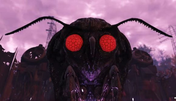 The Wise Mothman's eyes glow red in Fallout 76.