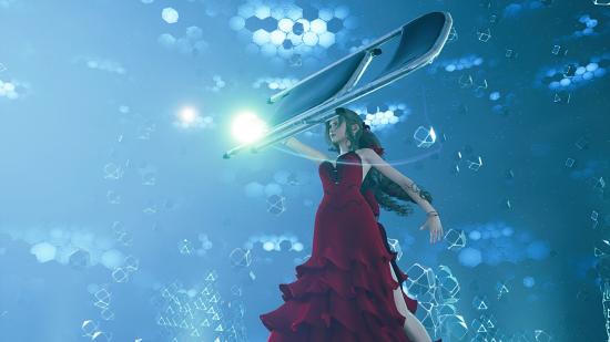 Final Fantasy 7 Remake's Aerith holds a chair