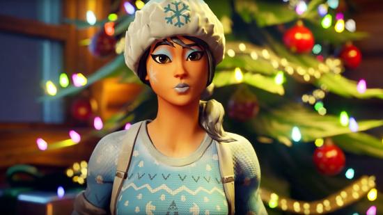 A Fortnite character prepared for Winterfest