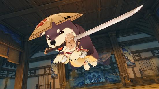 One of Genshin Impact's canine bunshins leaps to the fight