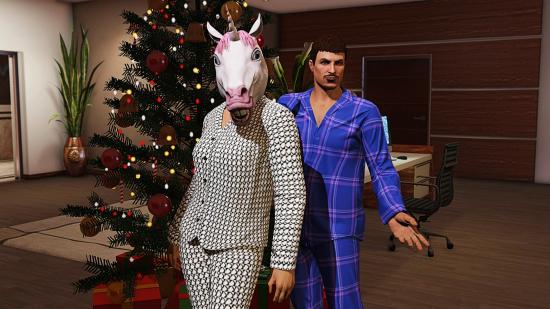 Two people stand next to each other in GTA Online's Christmas update