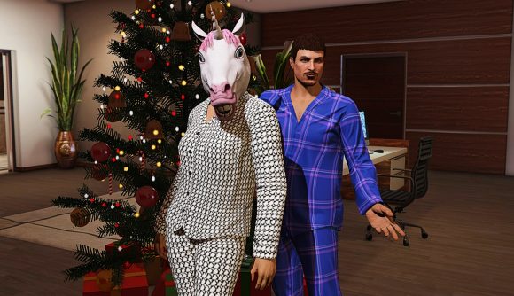 Two people stand next to each other in GTA Online's Christmas update