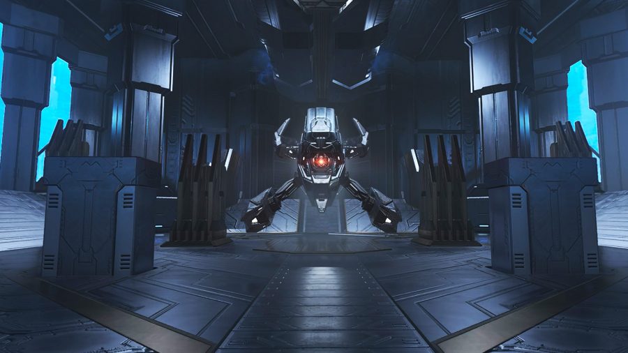 The Adjutant Resolution robot preparing to attack in Halo Infinite's Spire