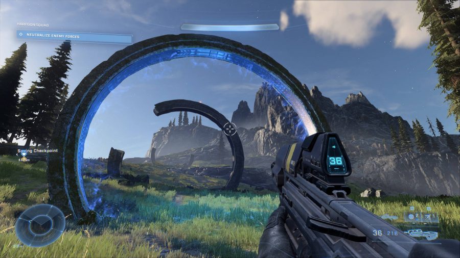 One of the glowing arches is glowing. This is one of the Halo Infinite collectibles, known as a Forerunner artifact.