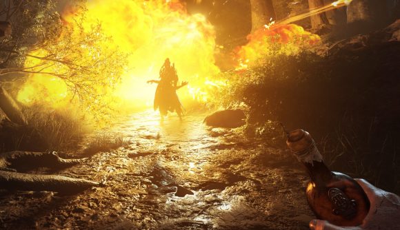 A Hive shambles away from a huge explosion in Hunt: Showdown.