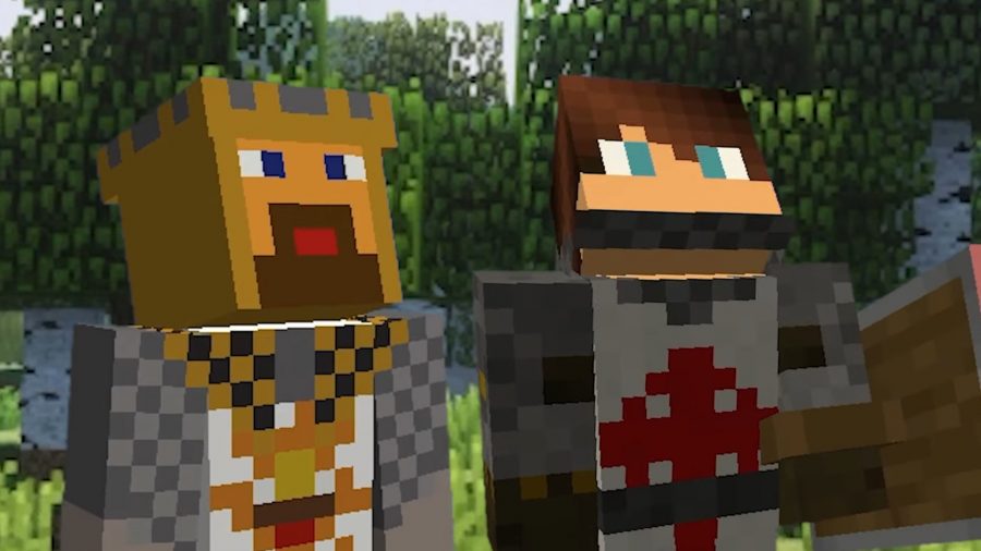 The characters from Monty Python and the Holy Grail in Minecraft