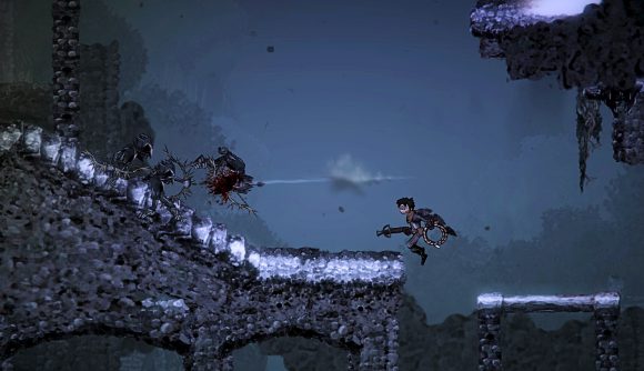 The hero of Salt and Sanctuary tackles some foes on a bridge