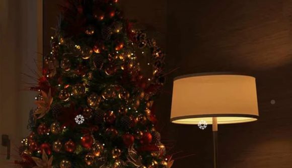 A lamp and a beautiful Christmas tree, both using Yeelight RGB lighting to reinforce the atmosphere.