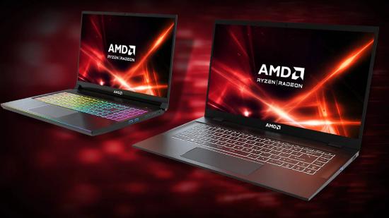 AMD Ryzen laptops on red backdrop