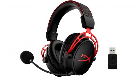 A product photo of the HyperX Cloud Alpha Wireless gaming headset against a white background