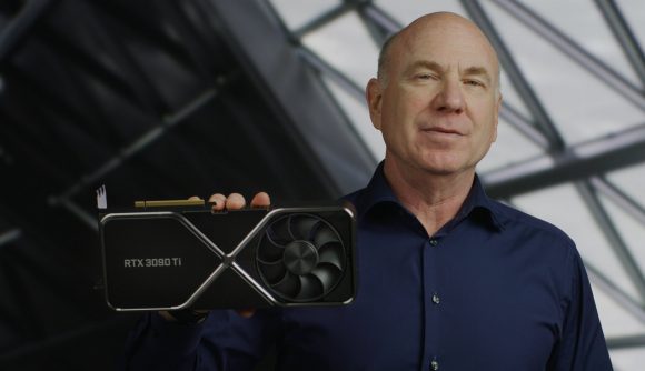 Senior VP of Nvidia’s GeForce division Jeff Fisher holding an RTX 3090 Ti