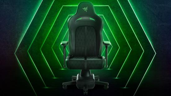 Razer's vibrating gaming chair sits against a green aura