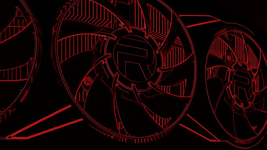 Uno schema rosso e nero di una gpu AMD RDNA Radeon RX