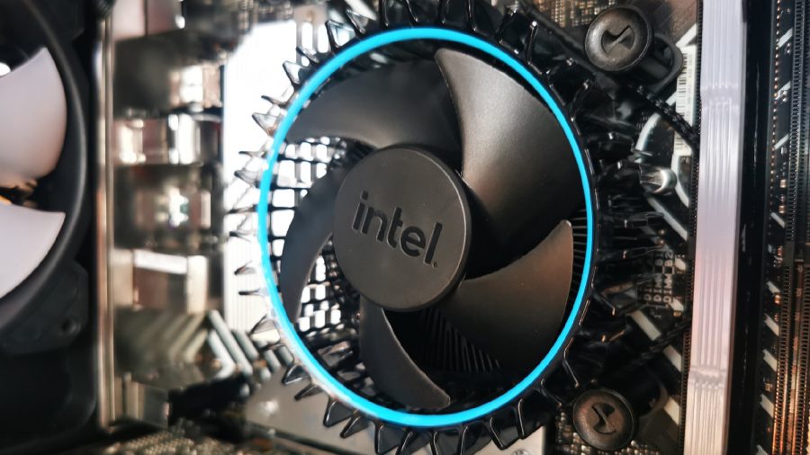 Best CPU cooler: Intel stock cooler mounted on motherboard