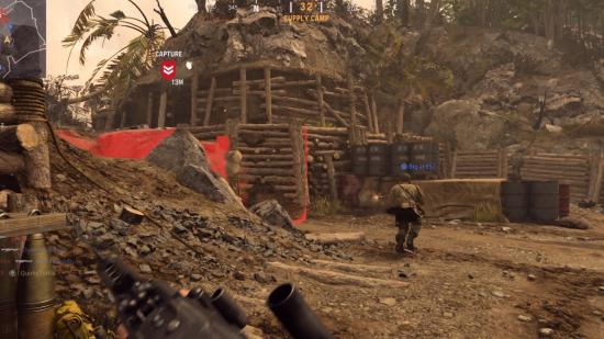 Players attempt to capture a patrol objective on Paradise in Call of Duty: Vanguard.
