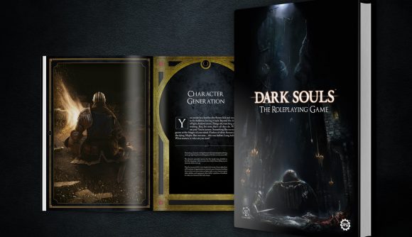 The cover and a sample page from Dark Souls: The Roleplaying Game