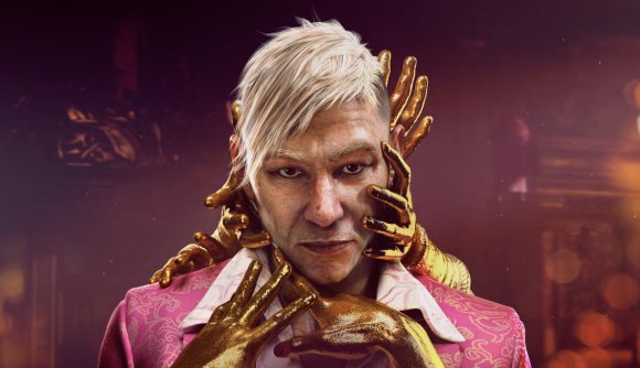 Pagan Min in Far Cry 6, caressed by golden hands