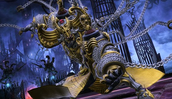 Final Fantasy XIV's Erichthonios charges towards the player in the Endwalker raid