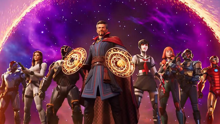 Doctor Strange opening up an inter dimensional portal revealing seven soldiers to fight in the Fortnite war in Chaper 3 Season 2