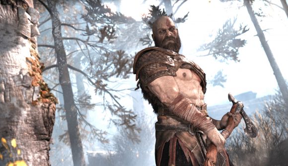 Kratos prepares to chop down a tree in God of War PC