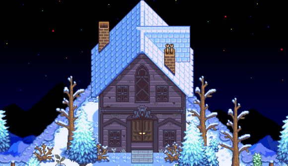 A snowy house in Haunted Chocolatier
