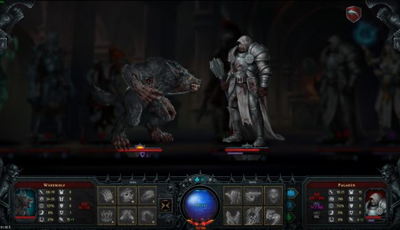 A werewolf and paladin fight in Iratus: Lord of the Dead