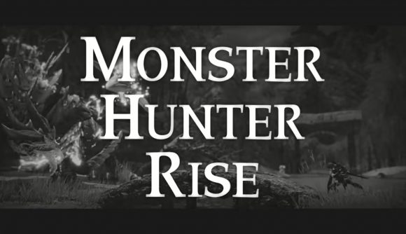 The Monster Hunter Rise title rendered in a classic film style