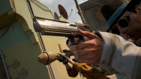 A close-up of an ornately engraved handgun in PUBG: Battlegrounds