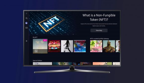 Samsung TV with NFT app on screen