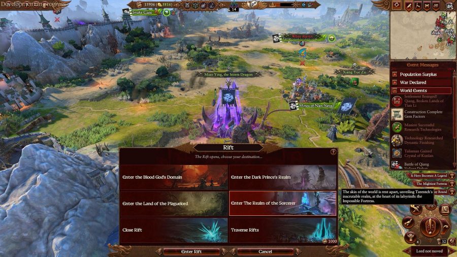 Exploration d'un menu de failles dans la campagne de Total War: Warhammer 3