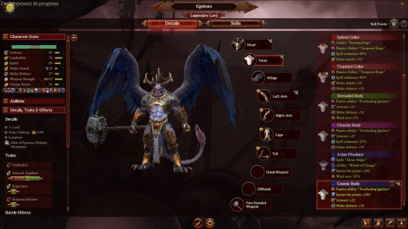 The Total War: Warhammer 3 daemon prince customisation menu, in development screenshot.