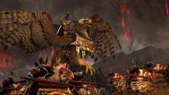 Karl Franz rides a griffon into battle in Total War: Warhammer