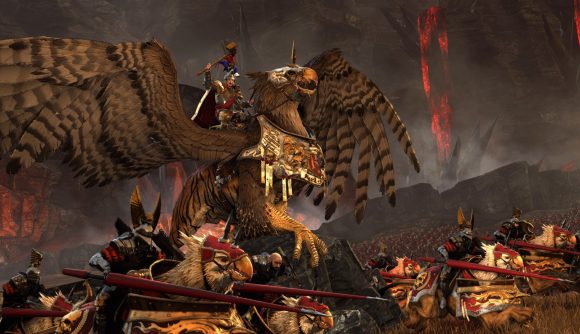 Karl Franz rides a griffon into battle in Total War: Warhammer