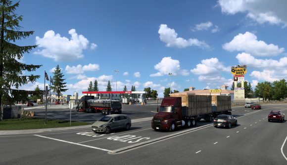 A road near a rest stop in American Truck Simulator