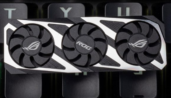 Asus ROG GPU keycap sitting on keyboard