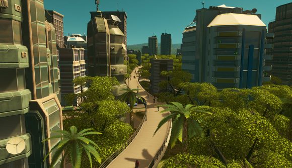 A street in Cities: Skylines