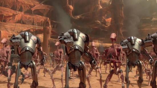 Star Wars battle droids line up in great numbers