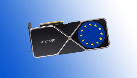 Nvidia RTX 3090 graphics card with EU logo on fans