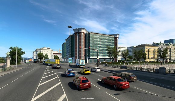 A major intersection in Vienna in Euro Truck Simulator 2