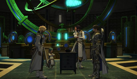 FFXIV players gather around a relic to figure out what it means