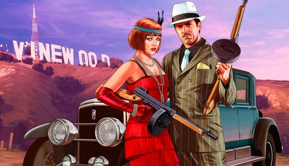 Two GTA Online players dressed up for Valentine's Day