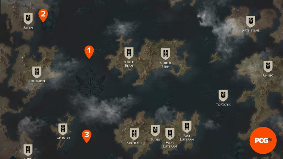 A map of the Ghost Ship locations in Lost Ark