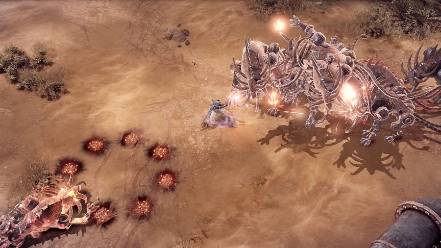 Battling mech creatures in the desert in our Lost Ark review