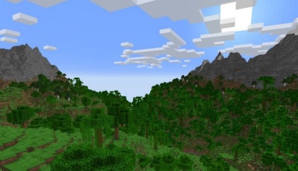 A forested mountain in Minecraft