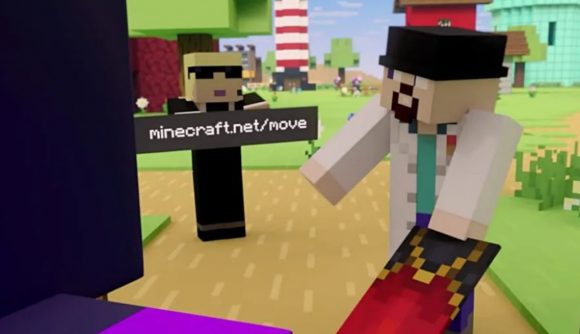 Two Minecraft characters discuss account Migration