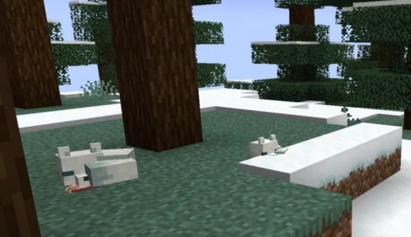A snowy forest in Minecraft
