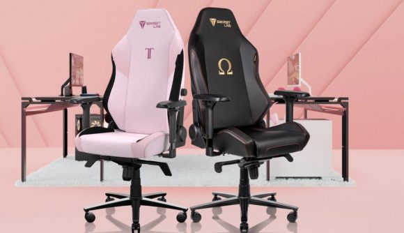 A couple of chairs in a pink room for the Secretlab Valentine's Day sale.