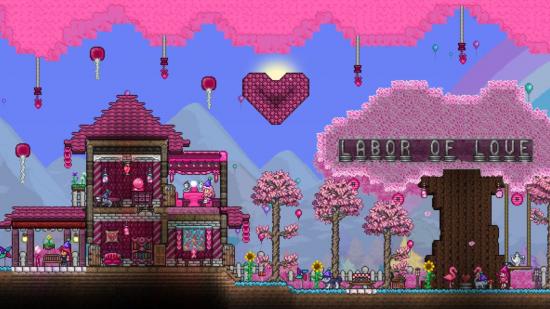 A very pink promotion of Terraria's Labor of Love update